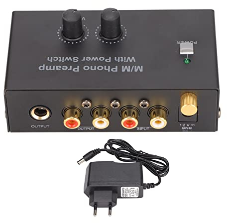 Preamplificatore Phono, Preamplificatore per Giradischi Phono PP500 Preamplificatore Phono Preamplificatore per Giradischi Professionale a Basso Rumore con Adattatore DC 12V Spina UE da 100 a 240 V