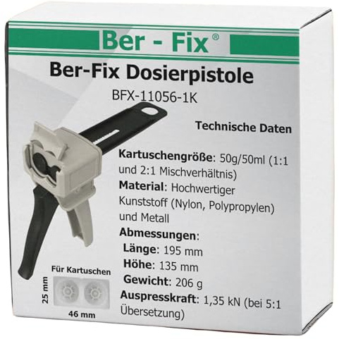 Ber-Fix Dosierpistole 1:1 Pistole (Kunststoff) 1:1 für 50g Pistole | Dosierpistole 1:1 Pistole (Kunststoff) 1:1 für 50g Pistole: Dosierpistole für 2K-Kartuschen: gleichmäßiger