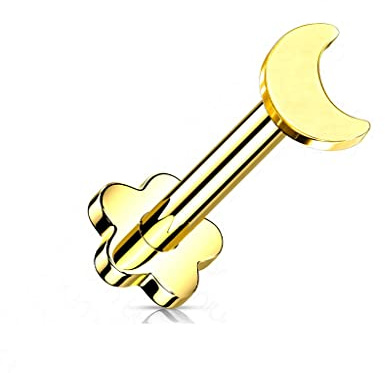Paula & Fritz® Push-In Labret Piercing Mond Titan-IUM Grade 23 Kugel Piercing Set Mehrfarbig 1,2-mm Stab-Dicke Blüten-Sockel Madonna Medusa Monroe