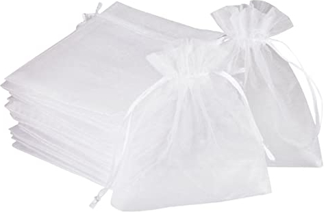 SXUUXB 100 Stück Organzasäckchen 15x20 cm Weiß Kleine Säckchen zum Befüllen Geschenksäckchen mit Kordelzug für Verpackungstüten, Seifensäckchen, Schmuckbeutel, Geschenktüten