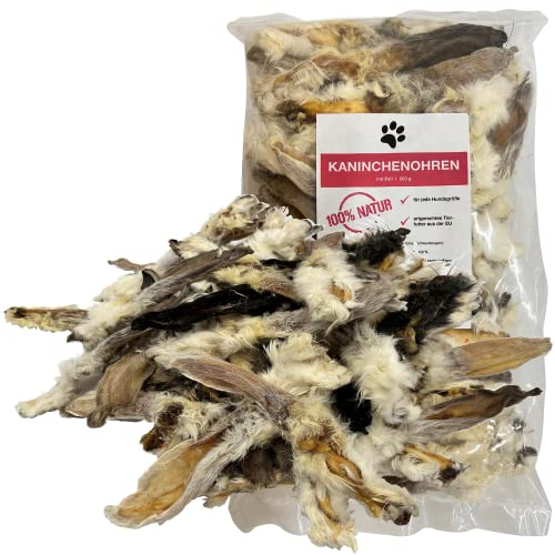 FROKI Premium Kaninchenohren mit Fell für große & kleine Hunde 500g | 100% Kaninchen | 100% Natürlich | Futter-Snack | Hunde-Leckerlis | Natur-Kausnack | Zahnpflege | ohne Zusatzstoffe