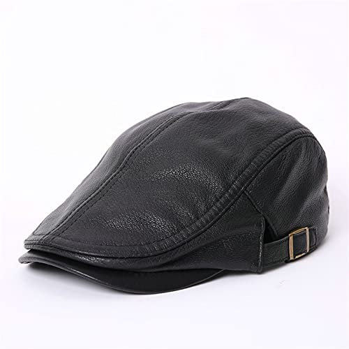tcax Schiebermütze Herren Leder Baskenmützen Hüte Für Männer Schirmmütze Ballonmütze Frühling Herbst Leder Entenschnabelhut Für Männer,Schwarz,60Cm