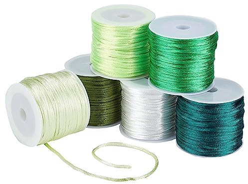 PH PandaHall 180 Iarda/180m Corda di Nylon 1mm Coda di Ratto Corda di Raso Braccialetto Verde Filo per Macrame Kumihimo Braccialetto Dell'Amicizia Collana Nodo Cinese Acchiappasogni Treccia