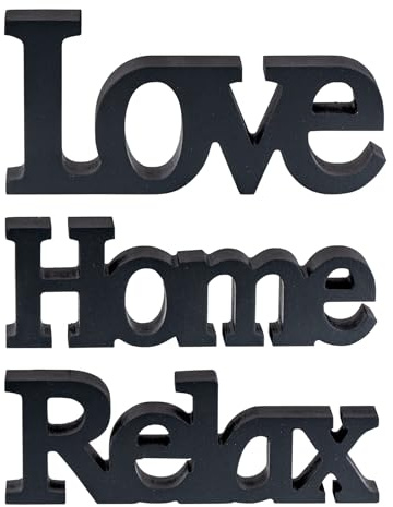 levandeo Love Home Relax Schriftzug Schwarz MDF Buchstaben Holz Deko Aufsteller Tischdeko Wohnkultur Dekoration