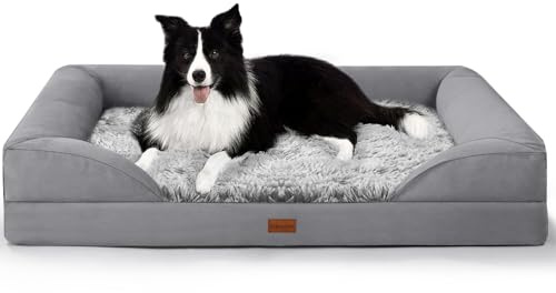 Gimars Orthopädisches Hundebett Waschbar, Hundekorb Grosse Hunde, Hundesofa für Mittlere Hunde, Hundebetten mit Eiförmigem Schwamm, Hundekörbchen Wasserdicht, 104 x 81 x 18 cm, Grau