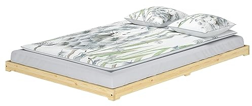 Erst-Holz Tre Varianti di Matrimoniale futon Giapponese 140x200 in Pino Laccato Trasparente V-60.47K-14, Accessori:Senza Accessori