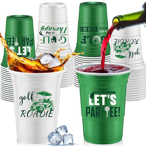 Norme 48 Pcs Golf Party Decorations Cups Bulk 16 oz Golf Ball Thick Plastic Disposable Green and White Cups Cold Drink Wine Ice Coffee for Golfs Theme Birthday Party Supplies