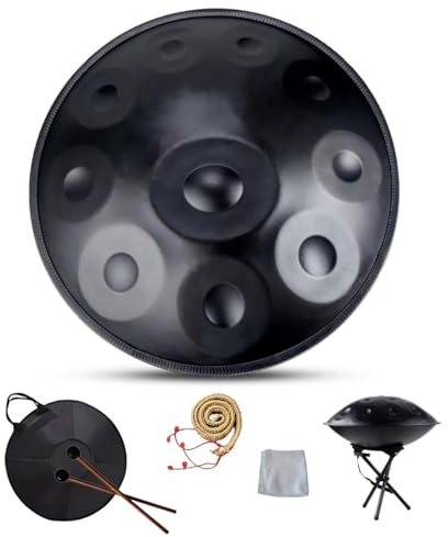 LSZMXI Harmonic Handpan Drum, Handpan-Drum-Instrument,D-Moll 9/10/12 TöNe 22 Zoll Stahl with Handpan Stand, Handpan Case, Durable Mallets and Dust-Free Cloth, Für Klangheilung, Persönliche Meditation