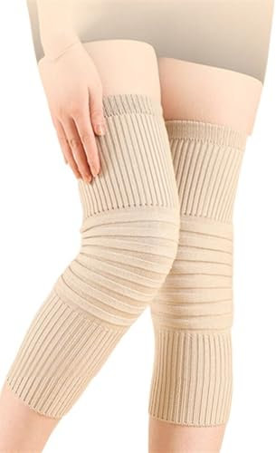Unisex Knee Warmer 1 Paar Unisex-Kniewärmer aus Kaschmir, Wolle, Kniebandage, Winter, warm, Thermo-Knieschutzhülle for Damen und Herren, Schmerzlinderung (Color : Beige, Size : M(40-55kg))