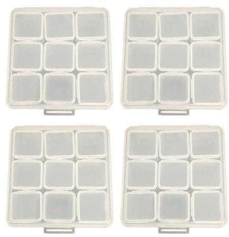 douyif 4Pezzi Scatola Di Smistamento Quadrata Con 9 Scomparti Piccolo Scatola Di Plastica Quadrata Trasparente Con Coperchio Mini Scatola Plastica Per Perline Gioielli Minuteria (Mini quadrato)