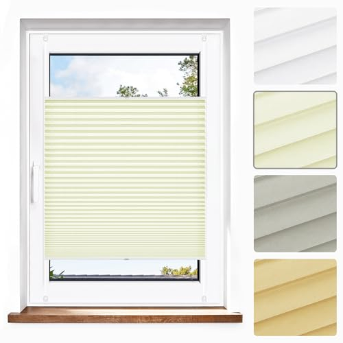 Jalousiescout Plissee Klemmfix ohne Bohren—Jalousie 52.5x90cm Creme Sichtschutz Fenster Sonnenschutz, Lichtdurchlässig Rollo für Fenster & Tür, Hochwertiges Polyester Pure Plissee
