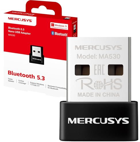 MERCUSYS MA530 Bluetooth 5.3 Adapter for PC, USB Bluetooth Dongle Nano Receiver, BLE Technology, Long Range, Plug & Play, Support Windows 11-10-8.1-8-7
