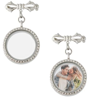 SUPERFINDINGS 2 Stück Hochzeitsstrauß Fotoanhänger 7cm Bridal Bouquet Brosche Mit Schleife Platin Bouquet Foto Anhänger Brautstrauß Brosche Legierung Hochzeits Anstecker Gedenkbroschen für Hochzeits