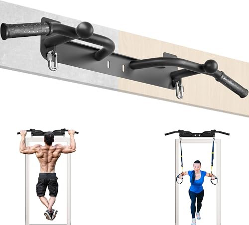 HWOOUSA Väggmonterad pull up-stång – kraftig chin up-stång, styrketräning, utomhus pull-up stång för garage, joist, väggmontering – multifunktionell fitnessstång, stöder upp till 272 kg