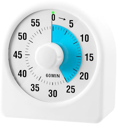 Visueller Timer 60 Minuten Countdown für Kinder Erwachsene mit Silikongehäuse - Leiser, Pausenfunktion, Wiederaufladbarem Akku für Küche, Büro, Schule