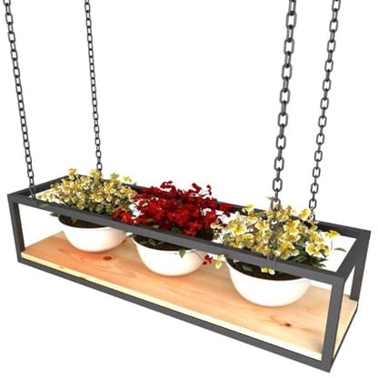 Whnoorher Decken-Schwebehalter, dekoratives Pflanzgefäß-Hängeregal aus schwarzem Metall für Zuhause, Bar, Restaurants, Organizer für Hängeständer 60 cm/80 cm/100 cm/120 cm/140 cm(140x25x15cm)
