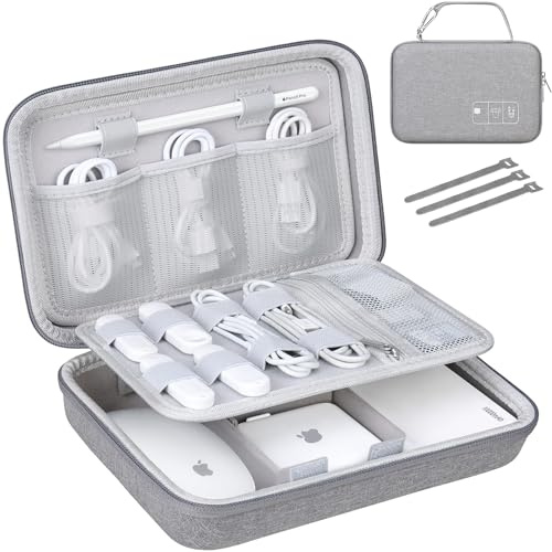 Lacdo Elektronische Kabeltasche Storage Organizer Hülle für USB-Flash-Laufwerke, SD-Karte, Apple Pencil Pro/2/1, USB-Kabel, MacBook-Netzteil Eva Schützende Tragetasche Zubehörtasche, Grau