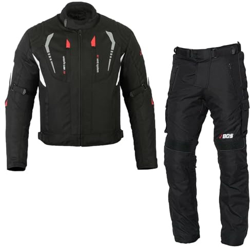 BOSmoto Motorradanzug Herren 2-teilig – Leichte Textilkombination mit CE Protektoren für Sicherheit,Herren Motorrad Textil Jacke und Hose,Motorrad Textil Kombi (BLACK, 3XL)