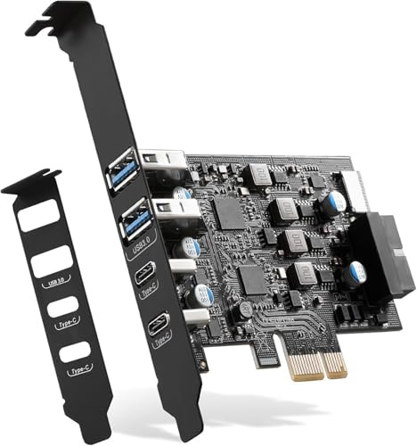YEELIYA PCIe USB 3.0 Karte mit Internal 19Pin Header & Typ E (A Key) | 2 USB-A + 2 USB-C, 5Gbps, Low Profile, Front Platten Adapter, Intern PCI Express Erweiterungskarte für Windows, Plug und Play