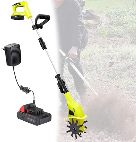 XCSCUK Motozappa elettrica, coltivatore a Batteria, motozappa, 10,5 cm di larghezza/25 cm di profondità, per Piccole aziende agricole, Giardini