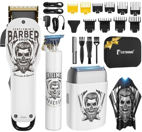 BESTBOMG Tondeuse Cheveux Hommes, Tondeuse Barbe Homme, Rasoir Electriques avec écran LED, Rechargeable Tondeuse Finition Precision Kit avec Peigne de Guidage