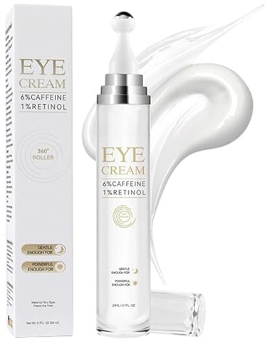 6% Koffein + 1% Retinol Augencreme - 360 ° Kühlballerball - Für Dunkle Kreise Und Schwellungen, Augenfirmencreme, Sofortige Augenstraffung, Tägliche Hautfeuchtigkeitscreme Für Alle Hauttypen (20 Ml)