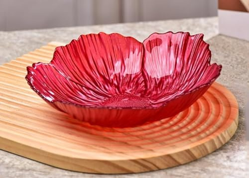 Nordic Modern Crystal Glass Fruit Bowl - Large Decorative Pearlescent Flower Shape Snack Plate for Home Use Q52(Red,31x7.4cm)