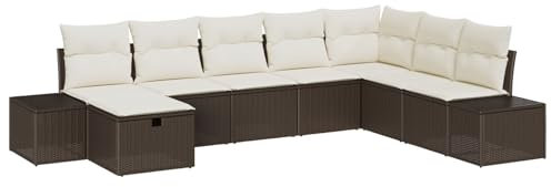 vidaXL Trädgårdsoffset med kudde 8 pcs Brun Poly rattan, Trädgård och terrass, modern, hållbar, modulär, lätt, UV-skyddad, rattan-soffa, utomhusmöbler set