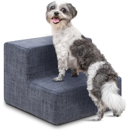 Best Pet Supplies Dog Stairs & Steps - Foam Steps for Small Dogs & Cats, Non-Slip Indoor Balanced Pet Step Support, Dog Ramp, No Assembly, Dark Gray Linen, 2-Step (12-inch Height)