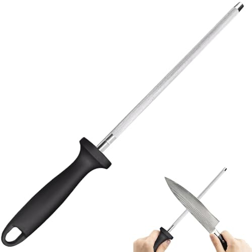 Wjelet Knife Sharpener,8 Inch Professional Sharpening Rod for Kitchen Knives, Carbon Steel Blade Honing Tool with Non-Slip Handle with Hanging Holes, Used for Daily Maintenance of Kitchen Knives