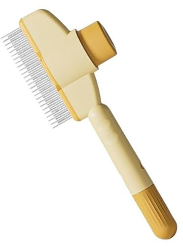 Katzen- och Hundebürste, selbürste med hög kvalitet för förlängning och förlust av Haaren, Katzenbürste med Nagelknipser och Reinigungsknopf, flege för blöjor och kurzes Fell (gelb)