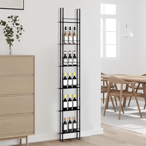KEPMOGOH Portabottiglie Da Parete, Porta Vino Da Parete In Metallo a 6 Livelli, H: 240 cm, Portabottiglie indipendente, Porta Bottiglie Per Cucina, Sala Da Pranzo, Bar, Cantina (Nero, 1 colonna)