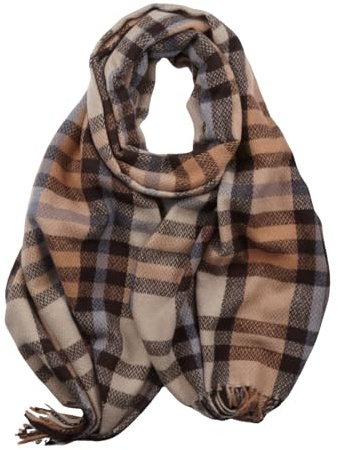 WHCREAT Schal Damen Winter Weicher Warmer Winterschal Karierte Damenschal Mit Fransen Lange Stola Schals, Dunkel Kamel