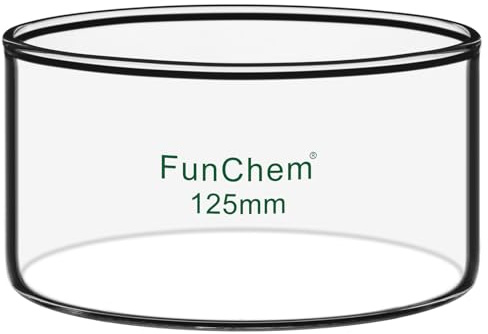 FunChem Coupelle de Cristallisation En Verre Borosilicaté Sans Bec pour Évaporation Et Cristallisation, Diamètre Extérieur 125 Mm, Cristallisoir de Laboratoire 500 ml avec Fond Plat