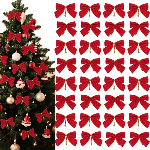 Yilnlg 48 Stück Weihnachtsbogen Rot Ribbon Bow, Rot Weihnachtsbaum Schleifen, Weihnachtsbaum Schleifen Rot, Weihnachtsschleifen Deko für Weihnachtskranz Weihnachtsbaum