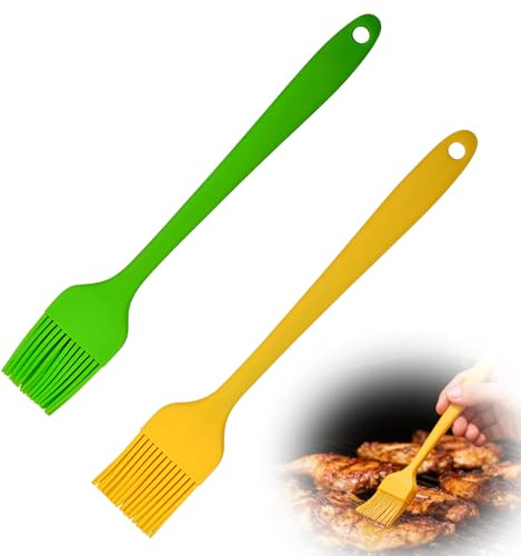 2 Stück Backpinsel, BPA-frei Küchenpinsel, Einzelteil-Design Backpinsel Silikon, 20 cm Silikonpinsel für Backen, Kochen, Grillen (Gelb + Grün)