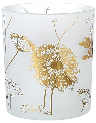 Heaven Sends Gold Flowers Frosted Glass Tea Light Holder – Decorative Candle Holder with Floral Pattern – Glass Votive for Home & Table Décor