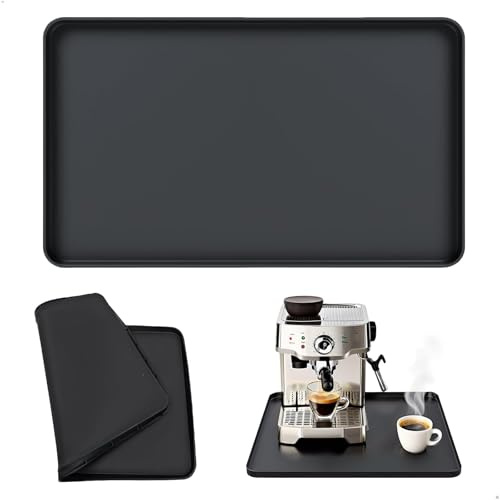 Silikonunderlag för kaffemaskin, 47x28 cm kaffemaskinunderlag anti-slip, vattentät silikonmatte kaffemaskin med kant, svart kaffematte för fritös, ugn, ståmixer, bröstrost
