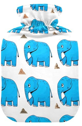 Hot Water Bottle with Soft Cover Hand Feet Warmer Blue Elephant Hot Water Bag for Foot Bed Warmer Pain Relief Small