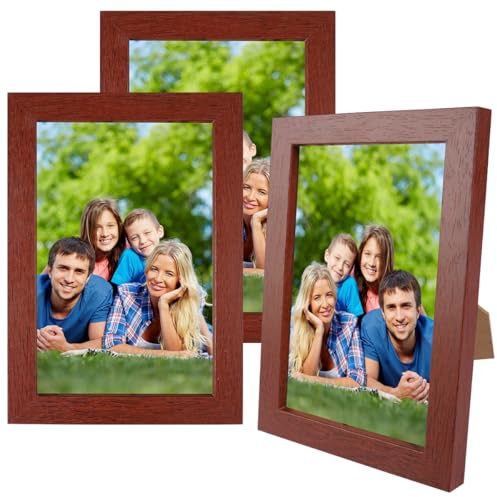 Set di 3 Marcos de Fotos 10x15 cm, 6 Pulgadas Marco para Fotos de Madera, Portafotos con Verre Acrylique, Marcos para Cuadros Sans Paspartú, Porta Retratos Foto para De Pie Vertical u Horizontal