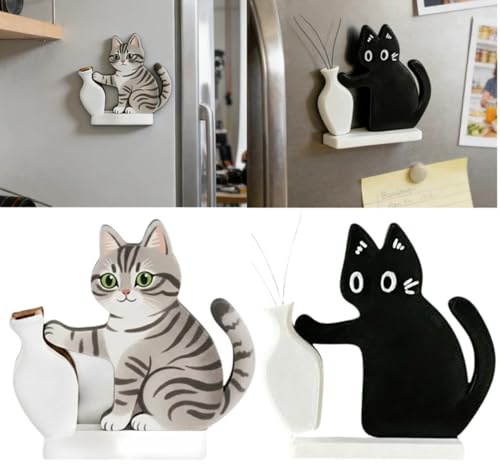 Schnurrhaare Aufbewahren Katze Magnet, 2 STK Mini Katzen Vasen Magnete Kühlschrank, Niedliche Tier Katzen Schnurrhaare Aufbewahrungsbox Kühlschrankmagneten für Katzenliebhaber Geschenk