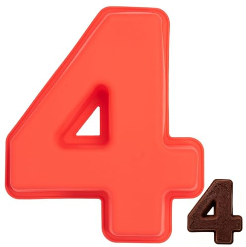 Sxingh Molde de silicona con número 4, grande, antiadherente, 3D, molde para tartas, para cumpleaños infantiles, bodas, aniversarios, pasteles de cumpleaños