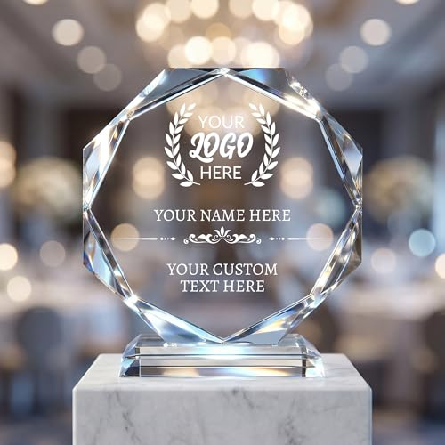 Mocessory Trofeo Personalizzato, placca in Cristallo incisa con Logo, Testo