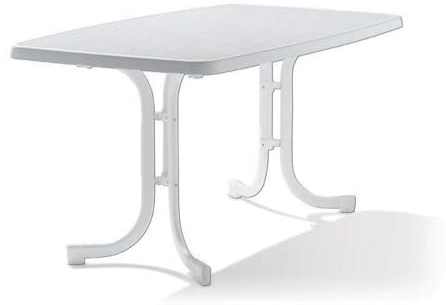 Sieger 153/W Boulevard-Klapptisch mit mecalit-Pro-Platte 150 x 90 cm, Stahlrohrgestell weiß, Tischplatte Marmordekor weiß