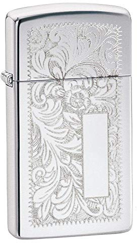 Zippo Briquet tempête – Venetian, Slim – Finition Chrome Poli Miroir avec Effet Lustre – Rechargeable – Réutilisable – Design Coupe-Vent – Boîte Cadeau – Fabriqué aux États-Unis
