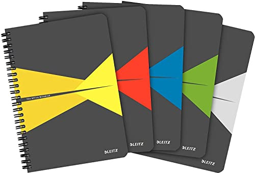 LEITZ 44590099 - Cuaderno WIRO OFFICE tapas de cartón 90 hojas de 90 g/m2, rayado horizontal, DIN A5 colores surtidos (pack 5 ud.)