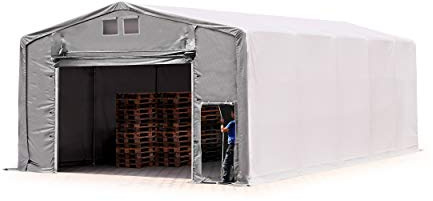TOOLPORT Lagerzelt Zelthalle 8x10 m mit Hochziehtor - durchgehende Plane PVC 850 N - Wasserdicht 4m Seitenhöhe