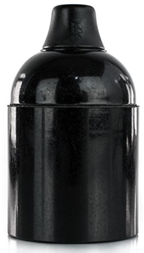 3x Stück - Retro Lampenfassung aus Bakelit, Fassung E27 Glattmantel schwarz mit Klemmnippel