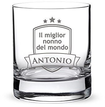 AMAVEL Bicchiere da Whisky con Incisione, Il Miglior Nonno del Mondo, Blasone, Personalizzato con Nome, Tumbler, Regalo di Compleanno, Idea Regalo per Lui