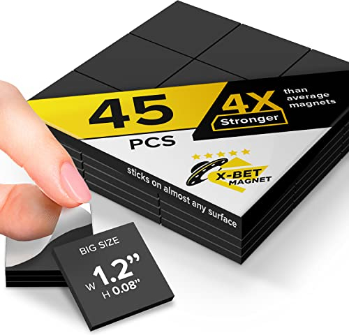 Grands Carrés Aimanté - 45 Carrés Magnétiques (3 cm x 3 cm) - Plaques Aimant Pelables - Stickers Autocollantes - Aimants Flexibles - Aimant Adhésif - Alternative aux Aimant Autocollants, Rouleaux